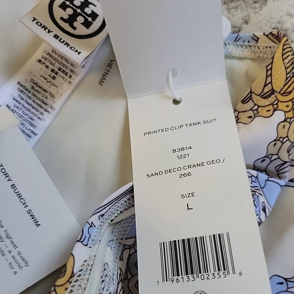 Tory Burch Printed Clip Tank Swimsuit One Piece Sand Deco Crane - Picture 10 of 16